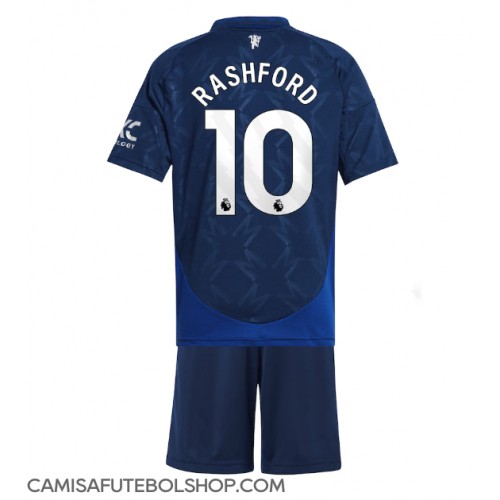 Camisa de time de futebol Manchester United Marcus Rashford #10 Replicas 2º Equipamento Infantil 2024-25 Manga Curta (+ Calças curtas)